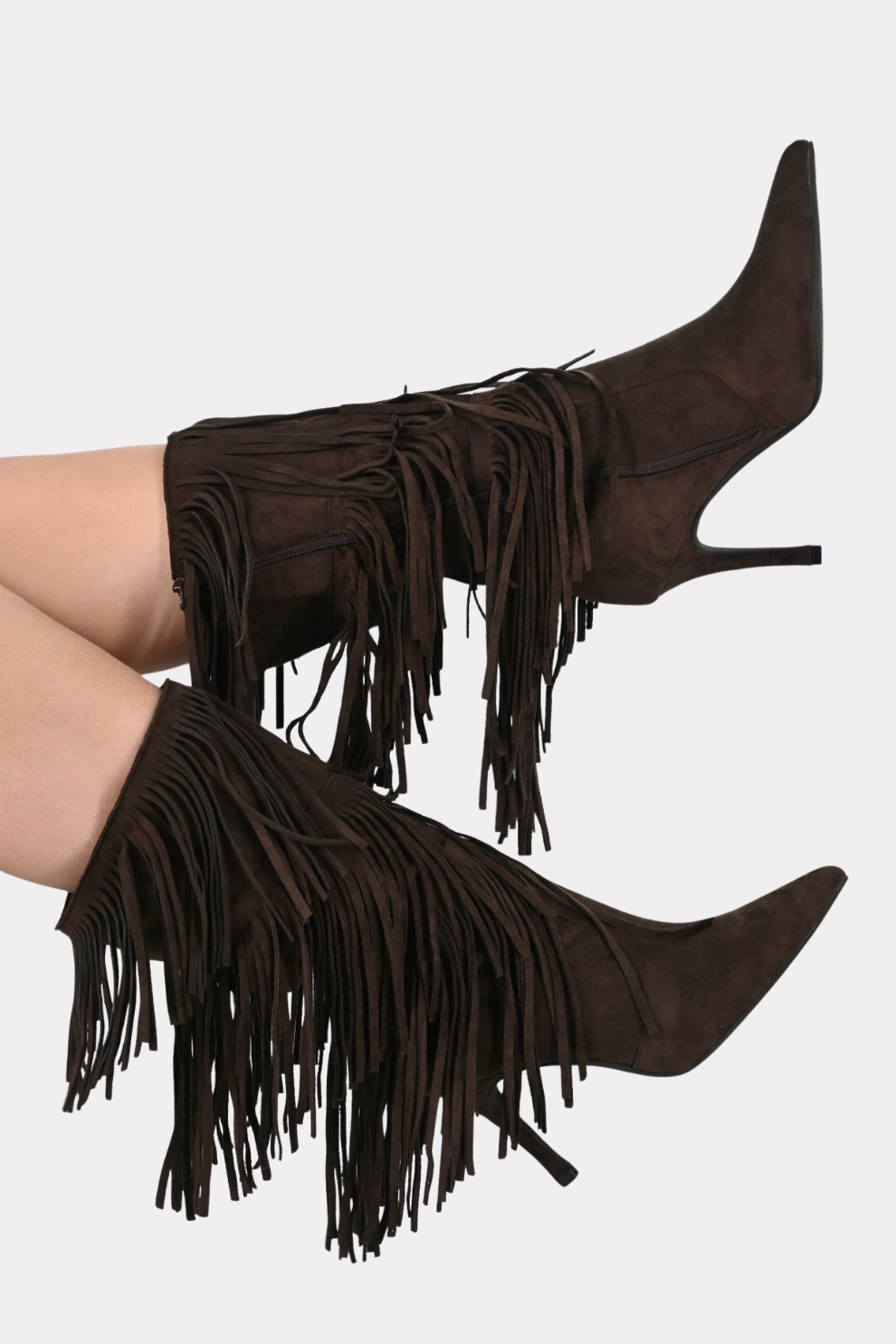 Nova fringed heeled boots - donker bruin - Fashiontiger 1