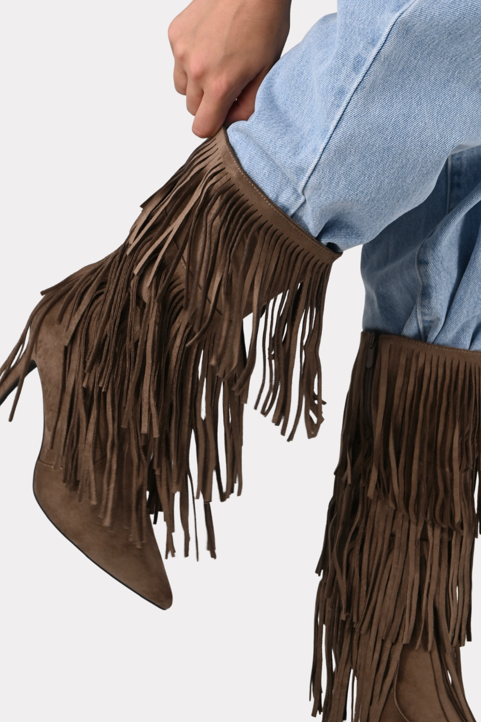 Nova fringed heeled boots - taupe - Fashiontiger 1