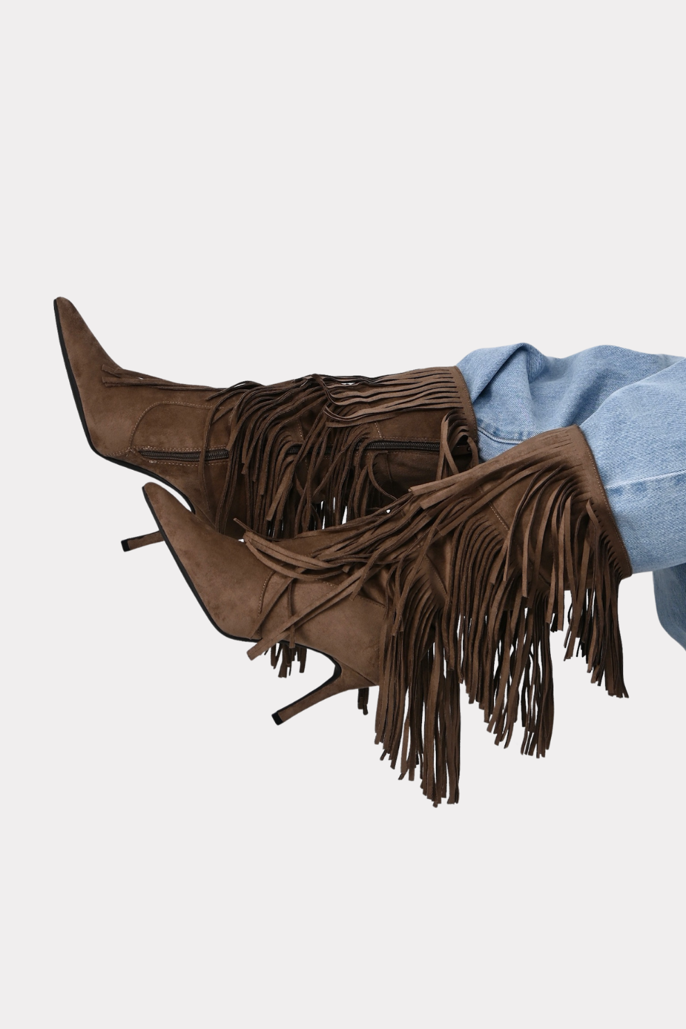 Nova fringed heeled boots - taupe - Fashiontiger 2