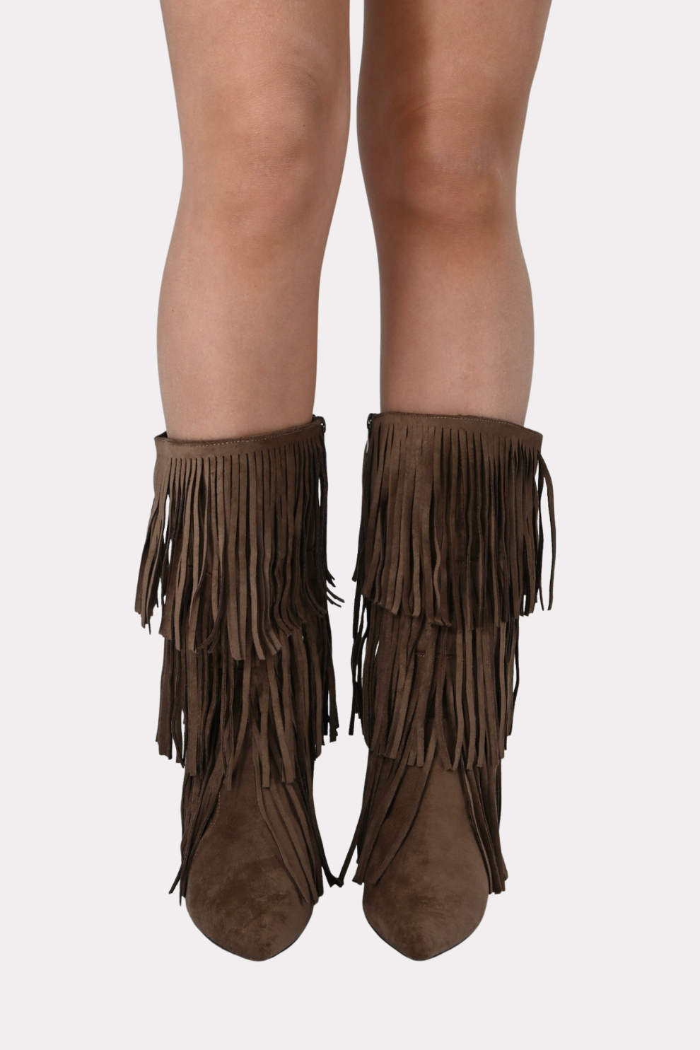Nova fringed heeled boots - taupe - Fashiontiger 4