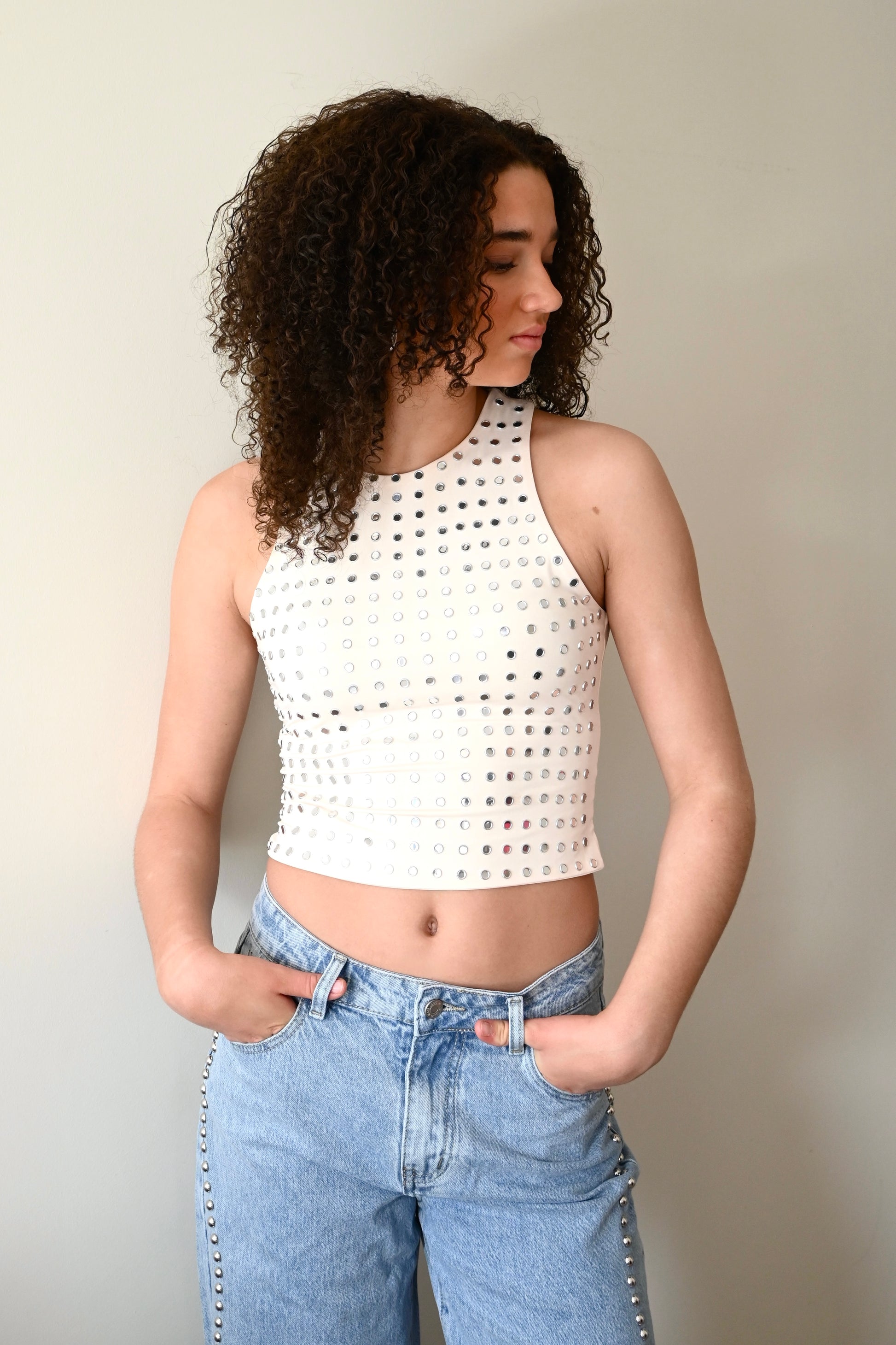 Studded shine top - wit - Fashiontiger 2