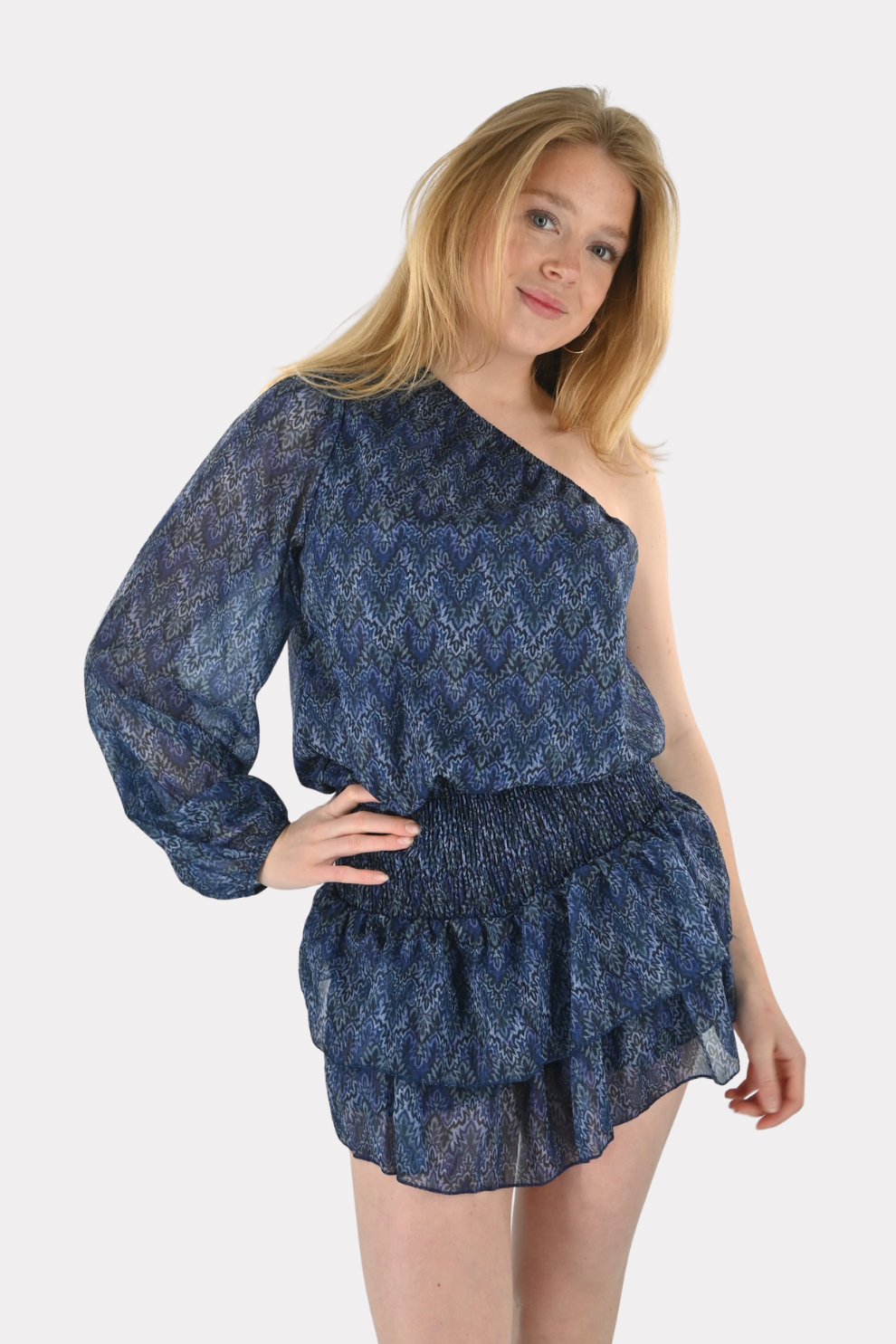 Zigzag playsuit - blauw - Fashiontiger