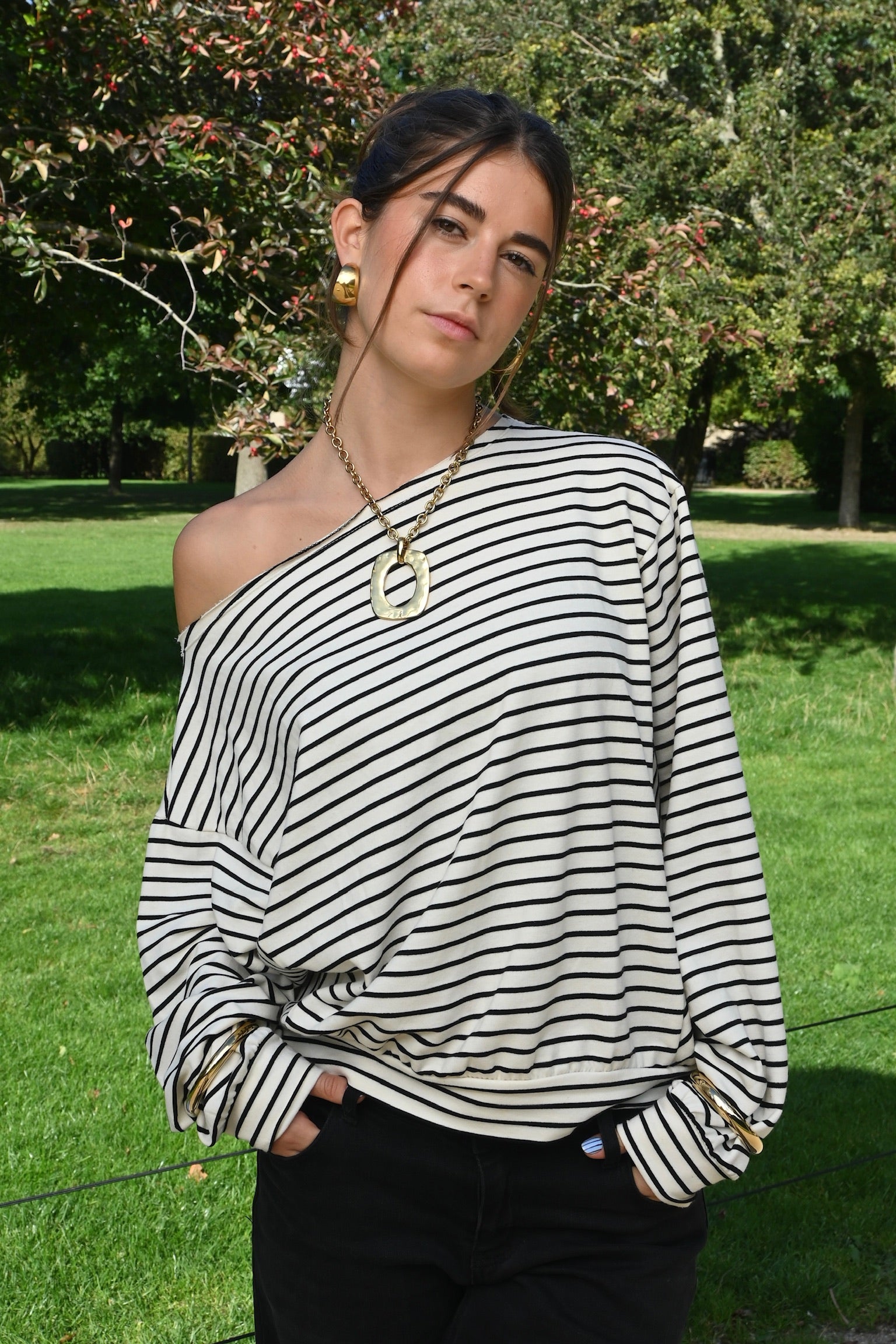 Louna t-shirt long sleeve striped navy/wit Fashiontiger