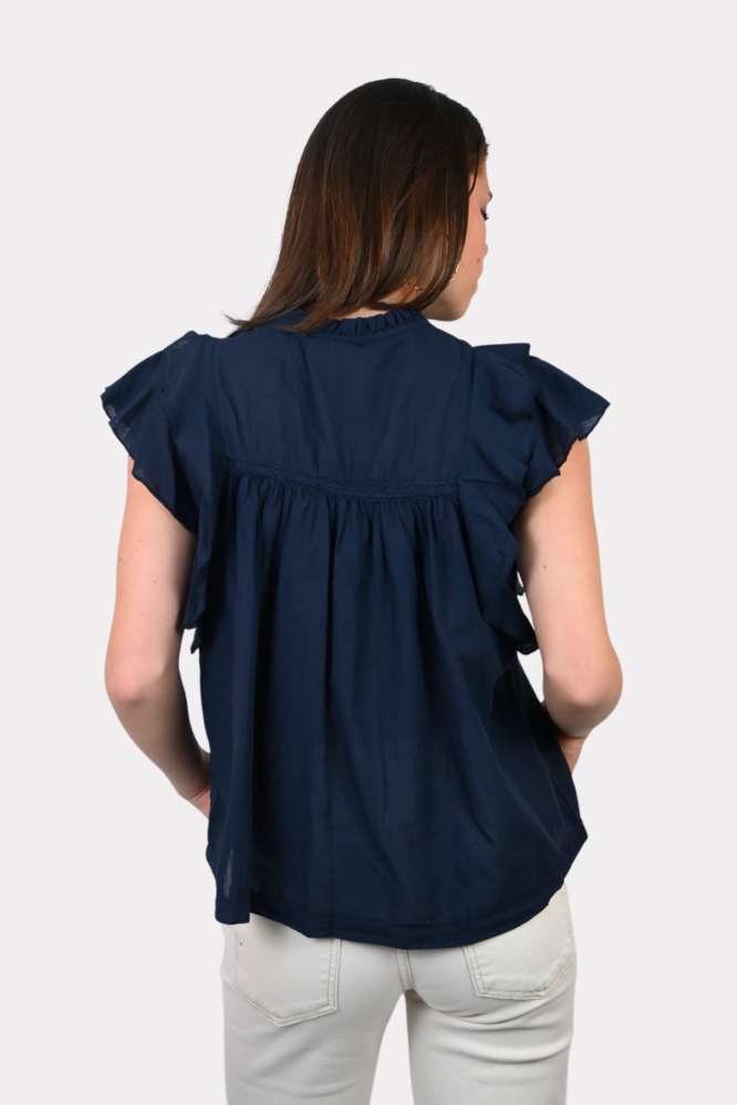 Pippa blouse short sleeve - navy - Fashiontiger.nl